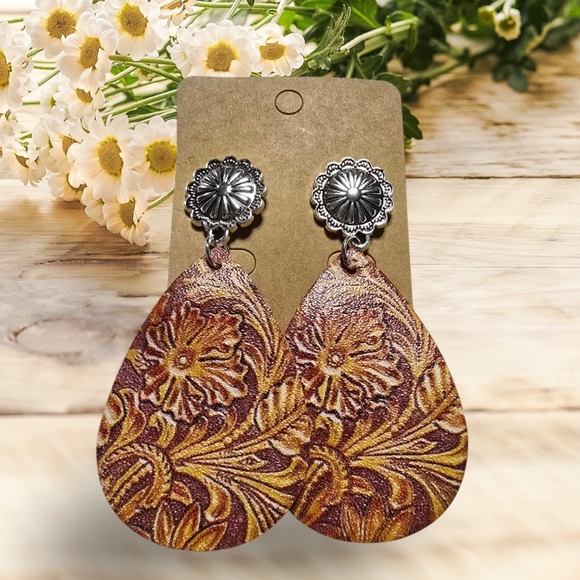 Jewelry - Tear Rain Drop Dangle Earrings Boho Floral Ring Western Cowgirl
